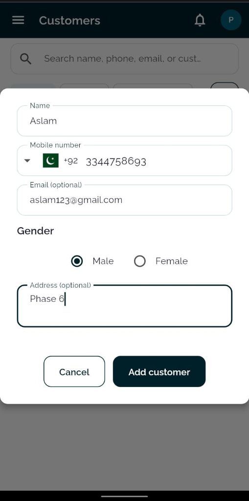 TailorInch Add Customer Modal Form