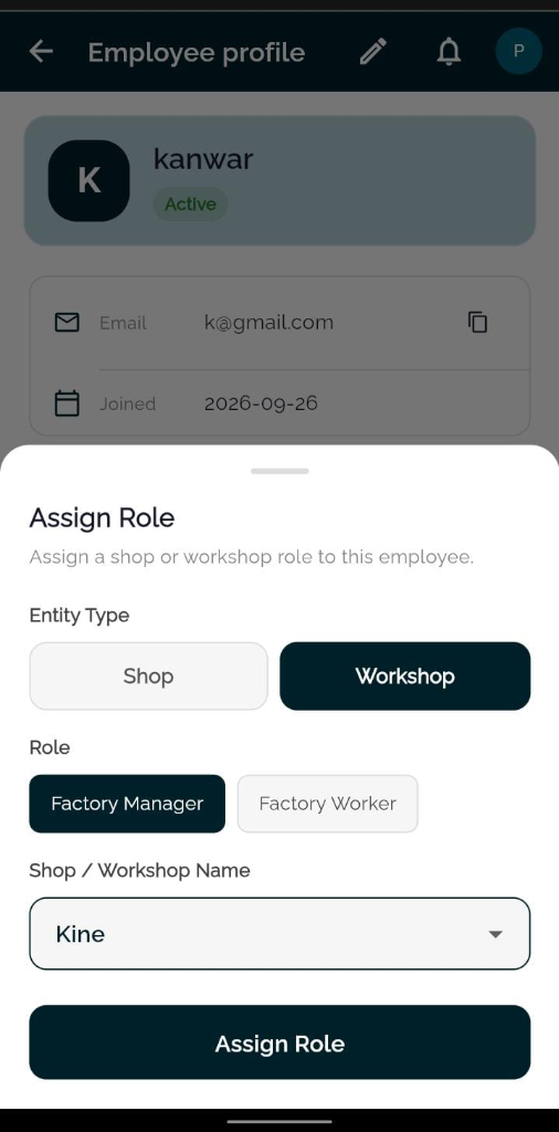 Assign Role Modal in TailorInch