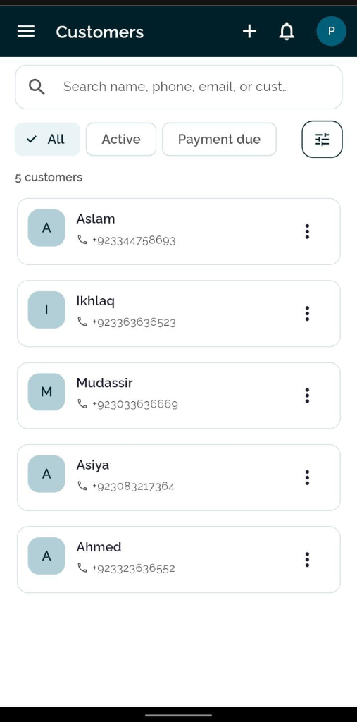 Customer Directory Screen