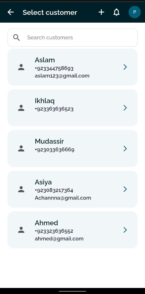 Select Customer for Order Screen